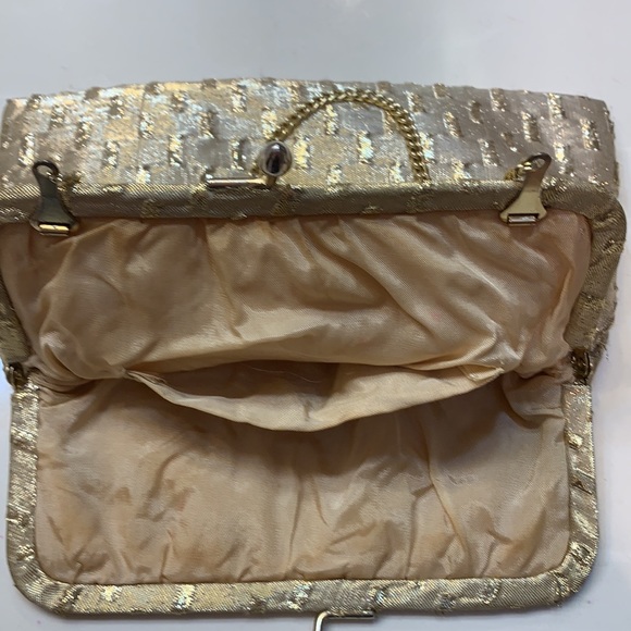 Gold Satin Embossed Evening Bag - Picture 4 of 5